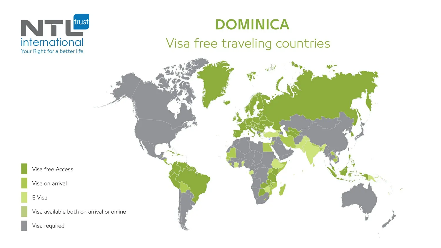 Dominica Visa free traveling map NTL