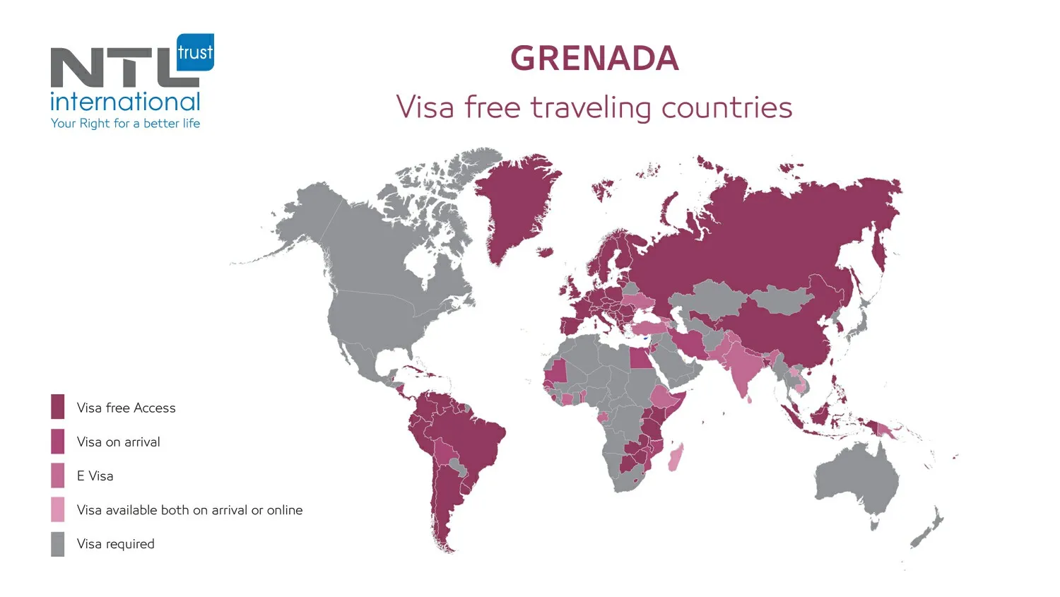 Grenada Visa free traveling map NTL